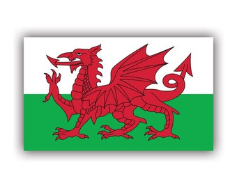 Welsh Flag Sticker - Decal - American Made - UV Protected - of wales red dragon