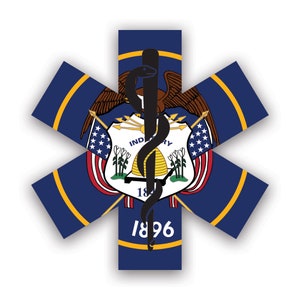 Utah Star of Life Flag Sticker - Decal - American Made - UV Protected ems emt emergency meidcal services rod of asclepius ut