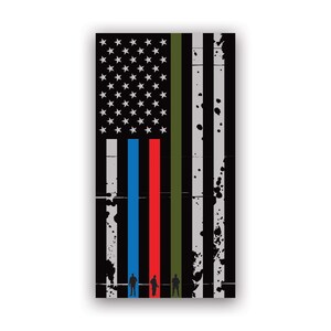 Vertical Reverse Tattered Thin Blue Line Flag Sticker - Decal - American Made - UV Protected american firefighter fire usa flags