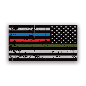 Reverse Thin Blue Line Police Firefighter Military Tattered Flag Sticker - Decal - American Made - UV Protected american firefighter flags