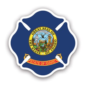 Idaho State Maltese Cross Shaped Sticker - Decal - American Made - UV Protected  fighter dept first responder symbol of protection