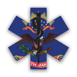 North Dakota Star of Life Flag Sticker - Decal - American Made - UV Protected ems emt emergency meidcal services rod of asclepius nd