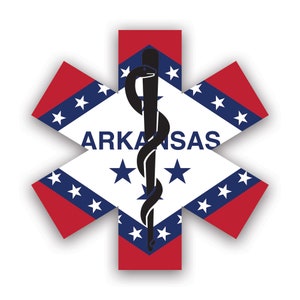 Arkansas Star of Life Flag Sticker - Decal - American Made - UV Protected ems emt emergency meidcal services rod of asclepius ar