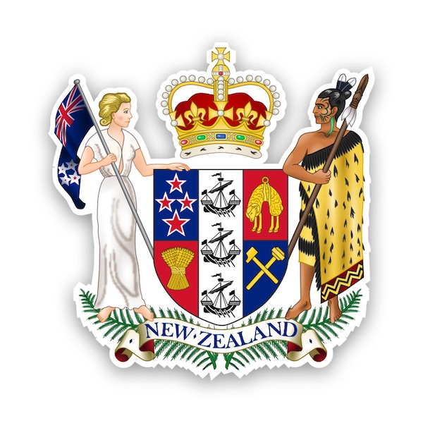 New Zealander Coat of Arms Sticker - Decal - American Made - UV Protected new zealand kiwi flag nzk nz coa