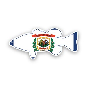 West Virginia Bass Flag Sticker - Decal - American Made - UV Protected largemouth sport fish angler perching fish angler perch wv