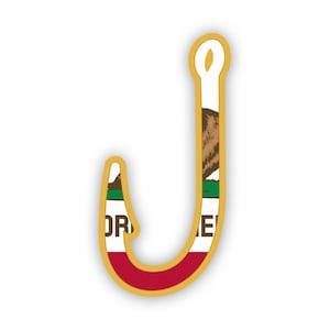 California Fish Hook Aufkleber - Aufkleber - American Made - UV geschützt - Flagge Fischhaken Winkelangeln