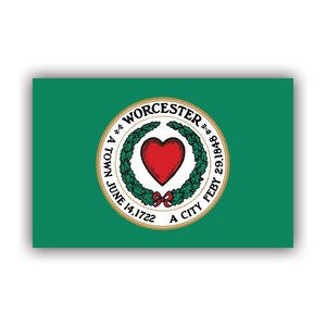Worcester City Flag Sticker - Decal - American Made - UV Protected - massachusetts hart van het Gemenebest ma