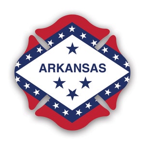 Arkansas State Maltese Cross Shaped Sticker - Decal - American Made - UV Protected fire firefighter dept first responder symbol protection