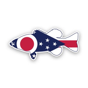 Ohio Bass Flag Sticker - Decal - American Made - UV Protected largemouth sport fish angler perching fish angler perch oh