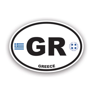 Adhesivo ovalado de Grecia, fabricado en Estados Unidos, con protección UV, código de país de la bandera griega, euro gr v2