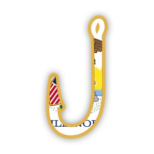 illinois Fish Hook Aufkleber - Aufkleber - American Made - UV geschützt - Flagge Fischhaken Winkelangeln