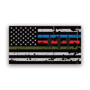 Tattered Thin Blue Line Flag Military Firefighter Police Sticker - Calcomanía - American Made - UV Protected American Firefighter Fire USA Flags