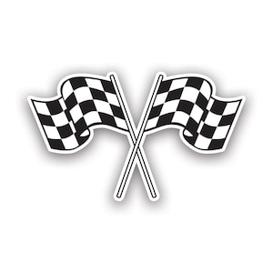 Dual Checkered Flags Sticker - Decal - American Made - UV Protected - win winning racing 1st first podium p1