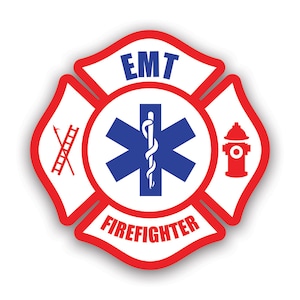 Maltese Cross EMT Firefighter Sticker - Decal - American Made - UV Protected - medical ems fire rescue first responder