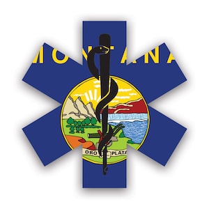 Montana Star of Life Flag Sticker - Decal - American Made - UV Protected ems emt emergency meidcal services rod of asclepius mt