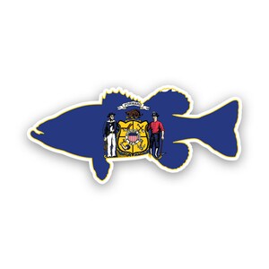 Wisconsin Bass Flag Sticker - Decal - American Made - UV Protected largemouth sport fish angler perching fish angler perch wi