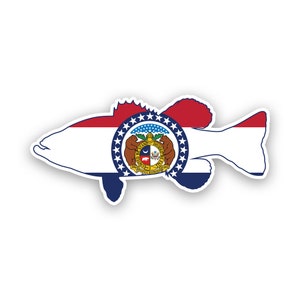 Missouri Bass Flag Sticker - Decal - American Made - UV Protected largemouth sport fish angler perching fish angler perch mo