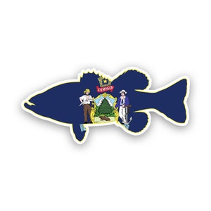 Maine Bass Flag Sticker - Decal - American Made - UV Protected largemouth sport fish angler perching fish angler perch me