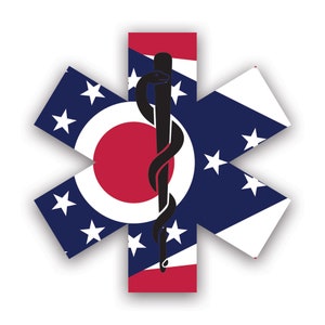 Ohio Star of Life Flag Sticker - Decal - American Made - UV Protected ems emt emergency meidcal services rod of asclepius oh