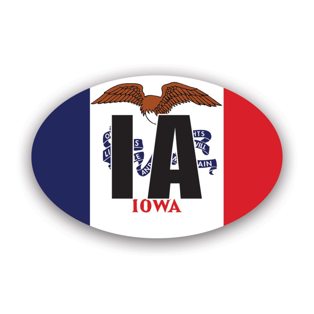 Iowa Flag Map Sticker Iowa Flag Oval Sticker - Decal - American Made - UV Protected V2 Ia ...