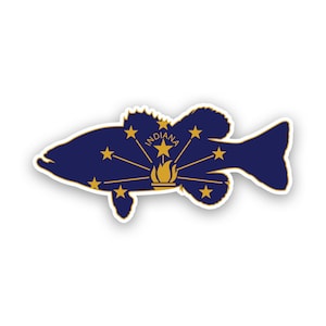 Indiana Bass Flag Sticker - Decal - American Made - UV Protected largemouth sport fish angler perching fish angler perch in