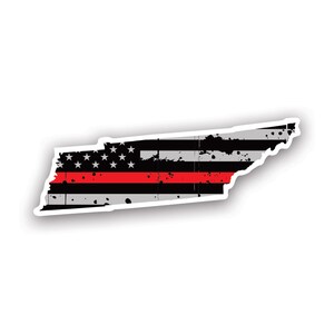 Distressed Thin Red Line Tennessee State Shaped Subdued US Flag Sticker - Decal - American Made - UV Protected fire firefighter safety tn