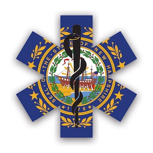 New Hampshire Star of Life Flag Sticker - Decal - American Made - UV Protected ems emt emergency meidcal services rod of asclepius nh