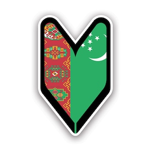 Turkmen Driver Badge Sticker - Decal - American Made - UV Protected wakaba green leaf shoshin beginner sign soshinoya turkmenistan tkm tm