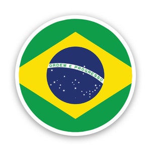 Round Brazilian Flag Sticker - Decal - American Made - UV Protected - brazil bra ba circle