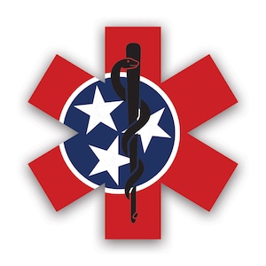 Tennessee Star of Life Flag Sticker - Decal - American Made - UV Protected ems emt emergency meidcal services rod of asclepius tn
