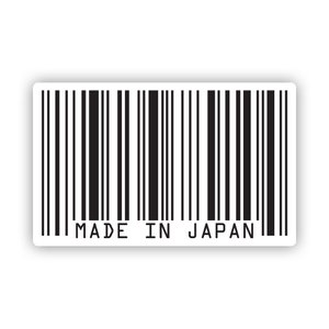 May include: Black and white barcode with the text "MADE IN JAPAN" underneath.