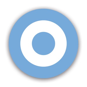 May include: A blue circle with a white ring around a smaller blue circle in the center.