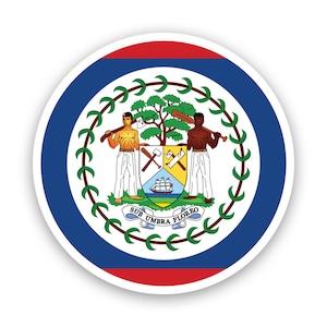 Round Belizean Flag Sticker - Decal - American Made - UV Protected - belize blz bz circle