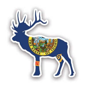 Idaho Deer Shaped Flag Sticker - Decal - American Made - UV Protected v2 id stag hunter hunting archery antlers outdoors explore