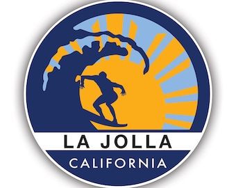 Naklejka Round Surfer On Wave La Jolla California - Kalkomania - Wyprodukowano w Ameryce - Chronione przed promieniowaniem UV - surfing surf retro plaża shaka