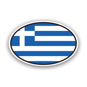 Grèce Oval Sticker - Decal - Fabriqué aux Etats-Unis - Protégé UV Drapeau grec Code pays Euro GR V7