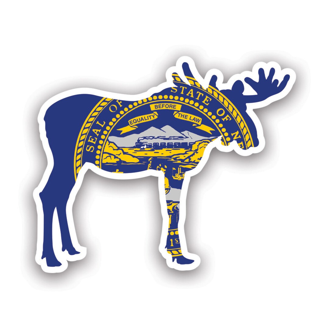 Nebraska Moose Shaped Flag Sticker Decal American Made UV Protected V2