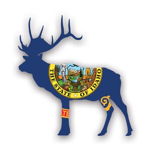 Idaho Deer Shaped Flag Sticker - Decal - American Made - UV Protected id stag hunter hunting archery antlers outdoors explore