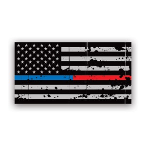 Tattered Red / Blue Line Subdued American Flag Sticker - Decal - American Made - UV Protected - police fire firefighter safety emt ems