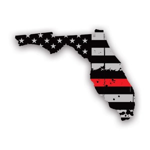 Adesivo sottile della linea rossa della bandiera degli Stati Uniti a forma di stato della Florida in difficoltà - Decalcomania - American Made - Sicurezza antincendio protetta dai raggi UV fl
