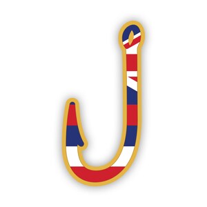 Hawaii Fischhaken Aufkleber - Aufkleber - American Made - UV geschützt - Flagge Fischhaken Winkelangeln