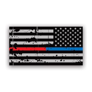 Reverse Distressed Red / Blue Line Subdued American Flag Sticker - Decal - American Made - UV Protected - police firefighter safety emt ems