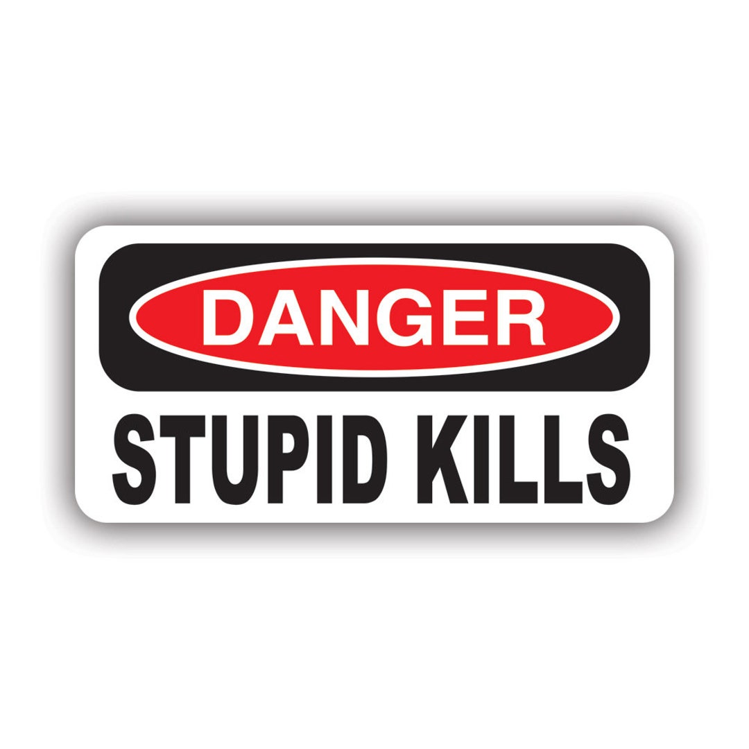 Danger Stupid Kills Sticker Decal American Made UV Protected Funny Work