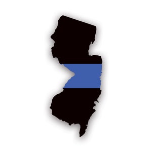 New Jersey State Shaped The Thin Blue Line Sticker - Calcomanía - American Made - UV Protected Police First Responder Law Enforcement NJ v2