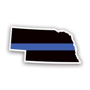 Nebraska State Shaped The Thin Blue Line Sticker - Calcomanía - American Made - UV Protected police first responder law enforcement support ne