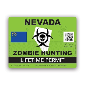 Pegatina de permiso de caza del estado de Nevada zombie - Calcomanía - Hecho en Estados Unidos - UV protegido nv undead corporeal revenant zombies hunter