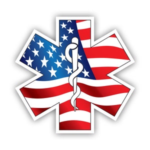 Amerikanische Flagge EMT Star of Life Sticker - Aufkleber - American Made - UV Geschützter Notfall 911 Krankenwagen Ersthelfer Sanitäter