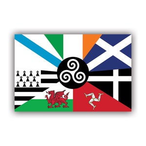 Pan-Celtic Flag Sticker - Decal - American Made - UV Protected - pan celtic inter-celtic flag six celtic nations
