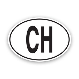 Puede incluir: Pegatina ovalada blanca con letras negras que dicen "CH".