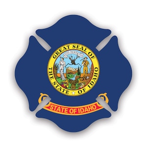 Idaho State Maltese Cross Shaped Sticker - Decal - American Made - UV Protected  fighter dept first responder symbol of protection